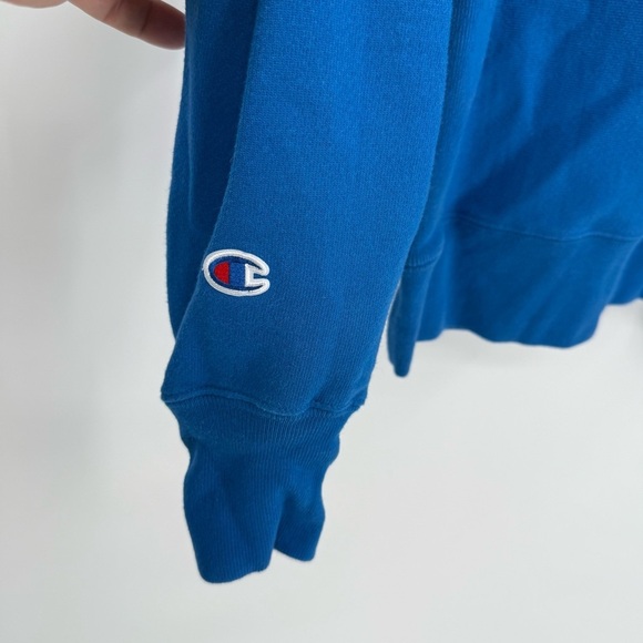 Champion Reverse Weave Size M Hoodie Sweatshirt Vintage Script Logo GF68 Blue - Picture 8 of 9